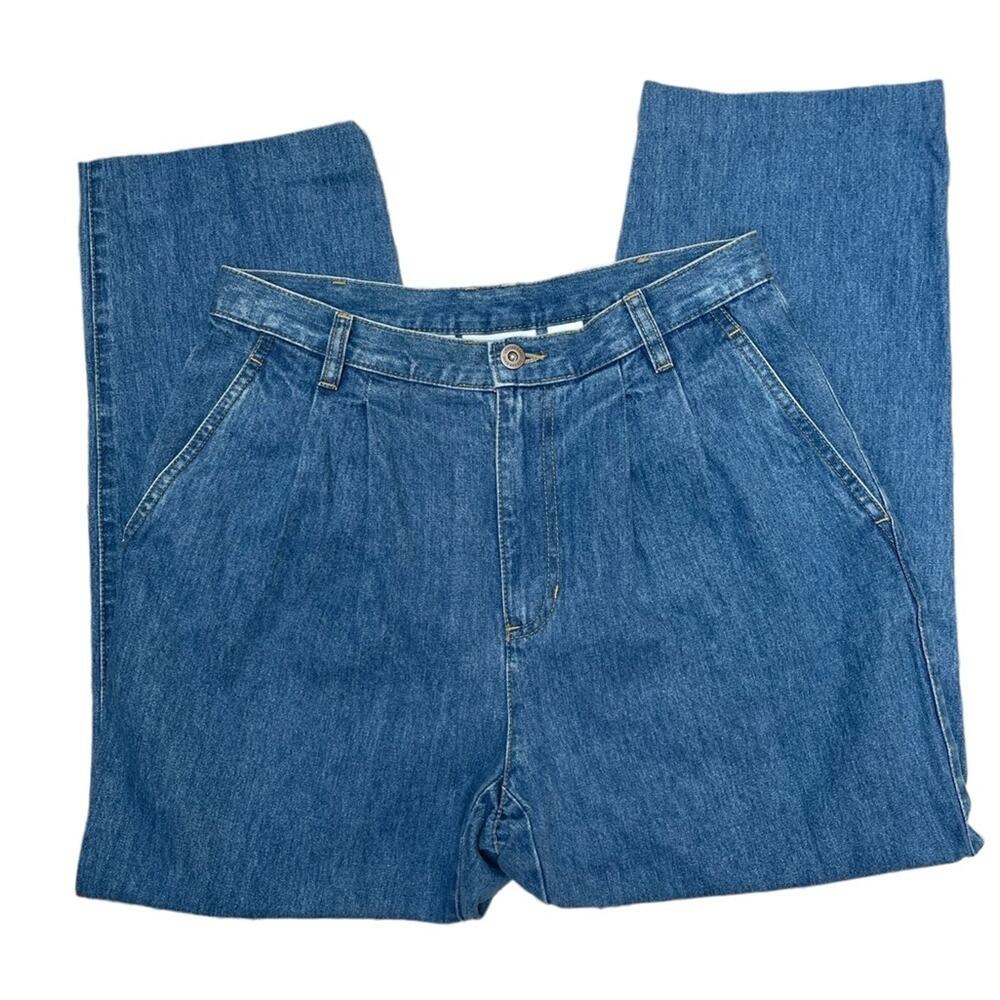 Vintage Liz Claiborne Mom Jeans 10 Casual Cotton High Rise Crop Hem Pants Blue